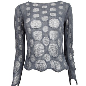 90s grey open knit distressed sweater / Deconstructed knit avant garde 3/4 sleeves knitted top