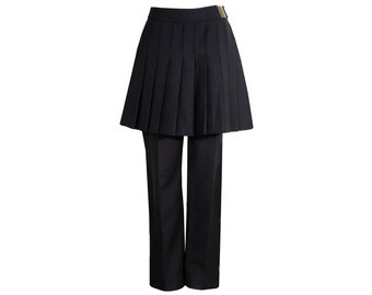 vintage Dries Van Noten pantalon noir 100 % laine avec surjupe