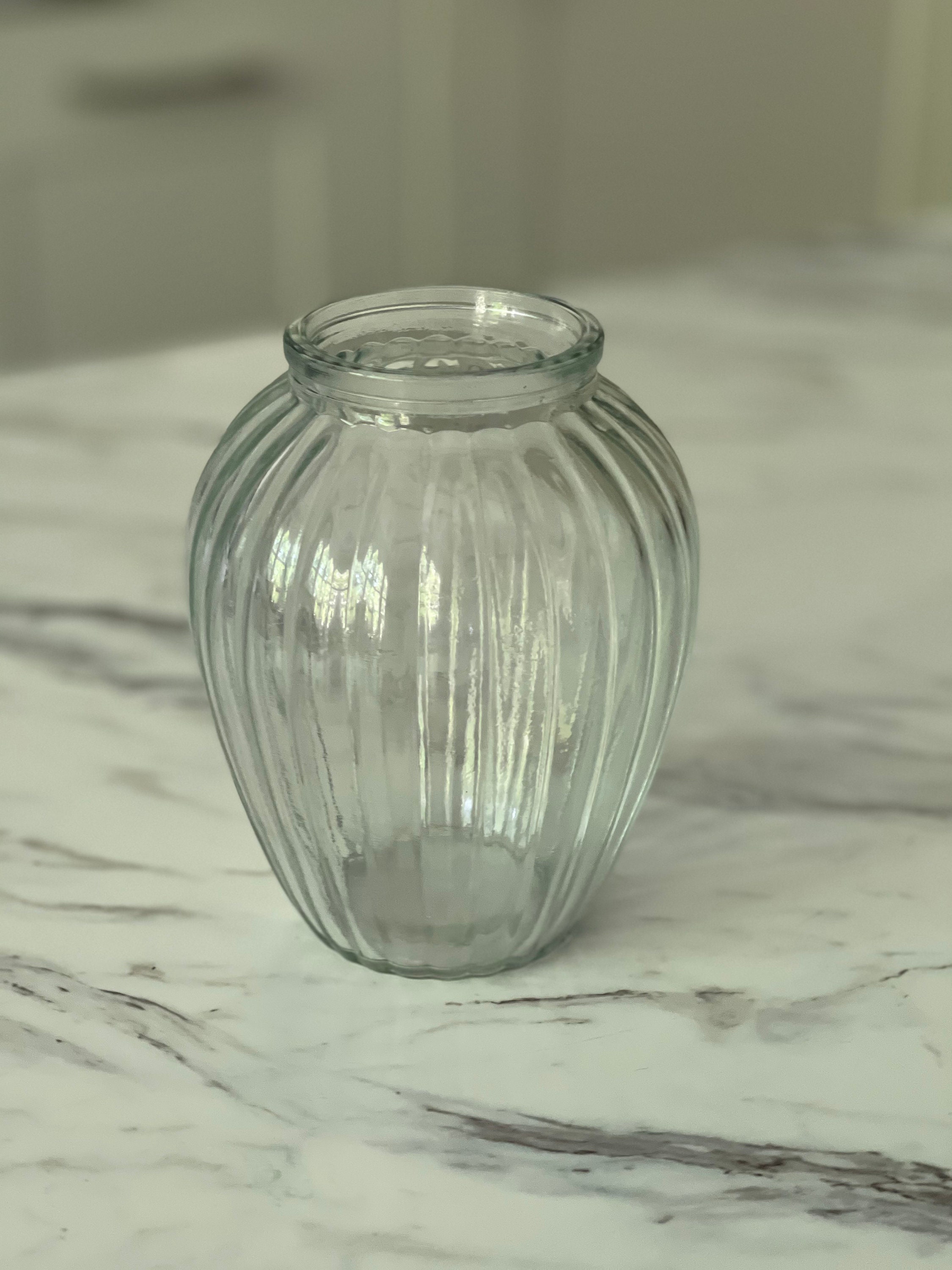 Clear glass vase 13cm Glass Round Ribbed Vase Small Glass Etsy