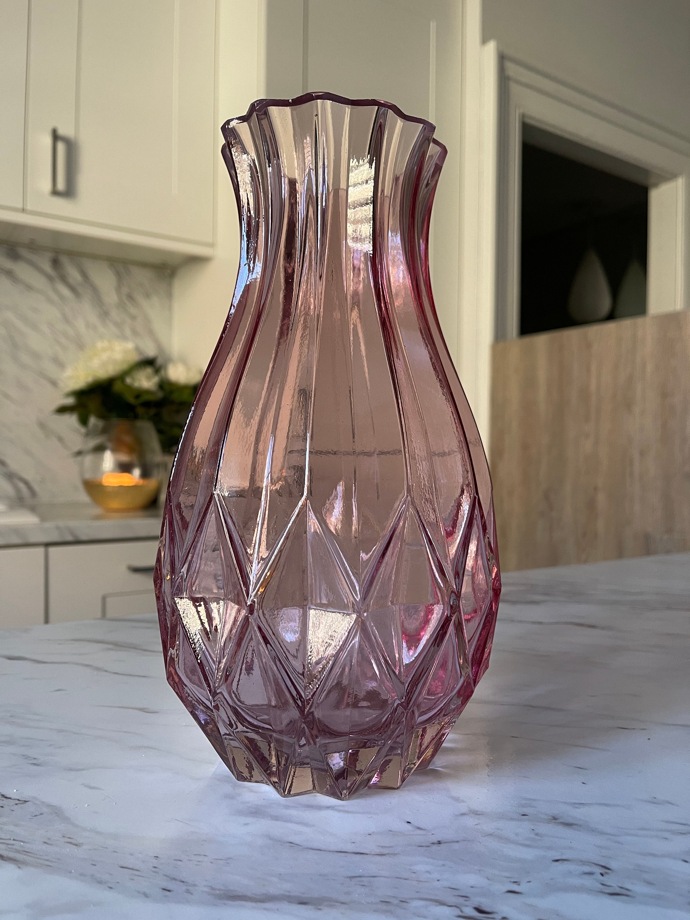 Large Pink glass vase 27cm Vintage style vase Bulb shape Etsy