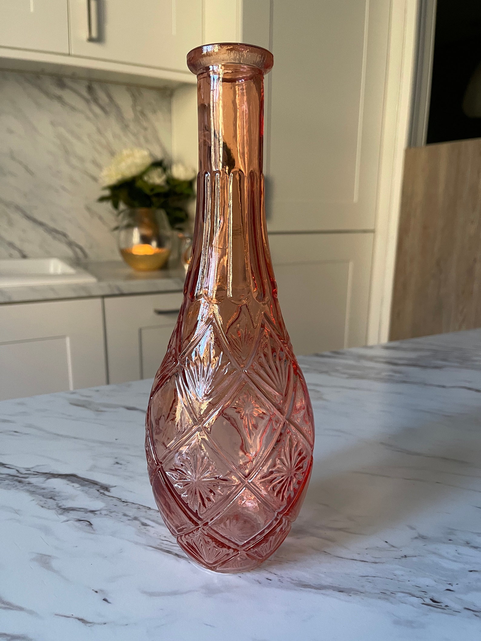 Tall Pink glass vase 30cm Vintage style vase Bulb shape Etsy
