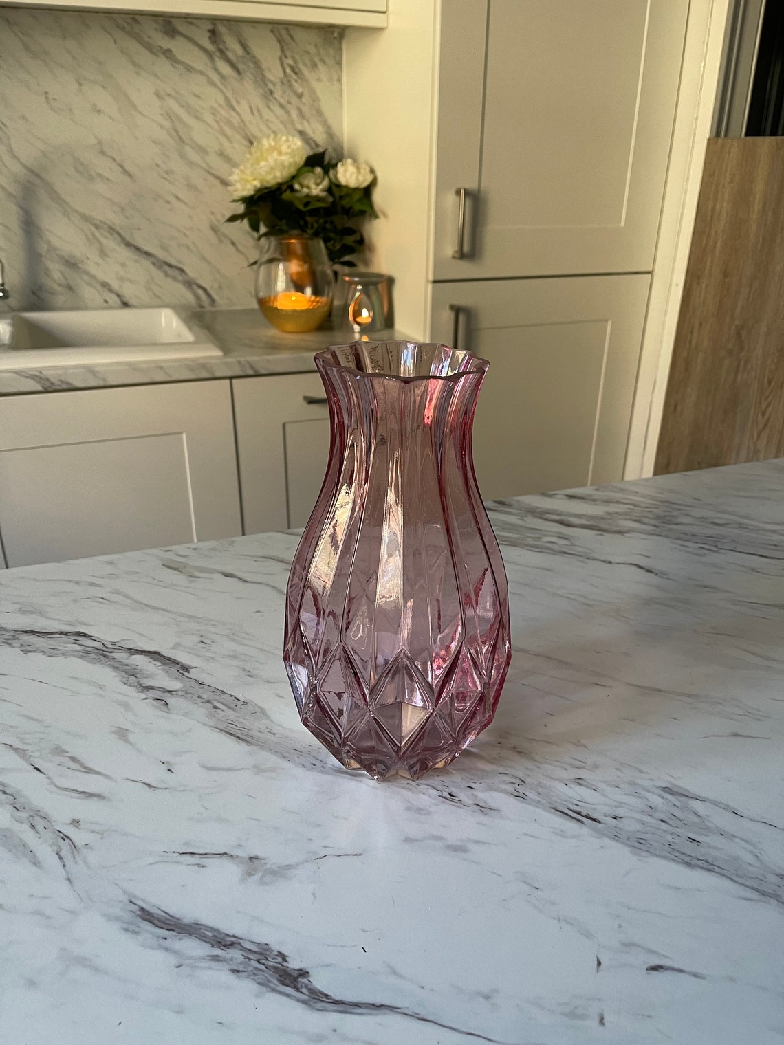 Large Pink glass vase 27cm Vintage style vase Bulb shape Etsy
