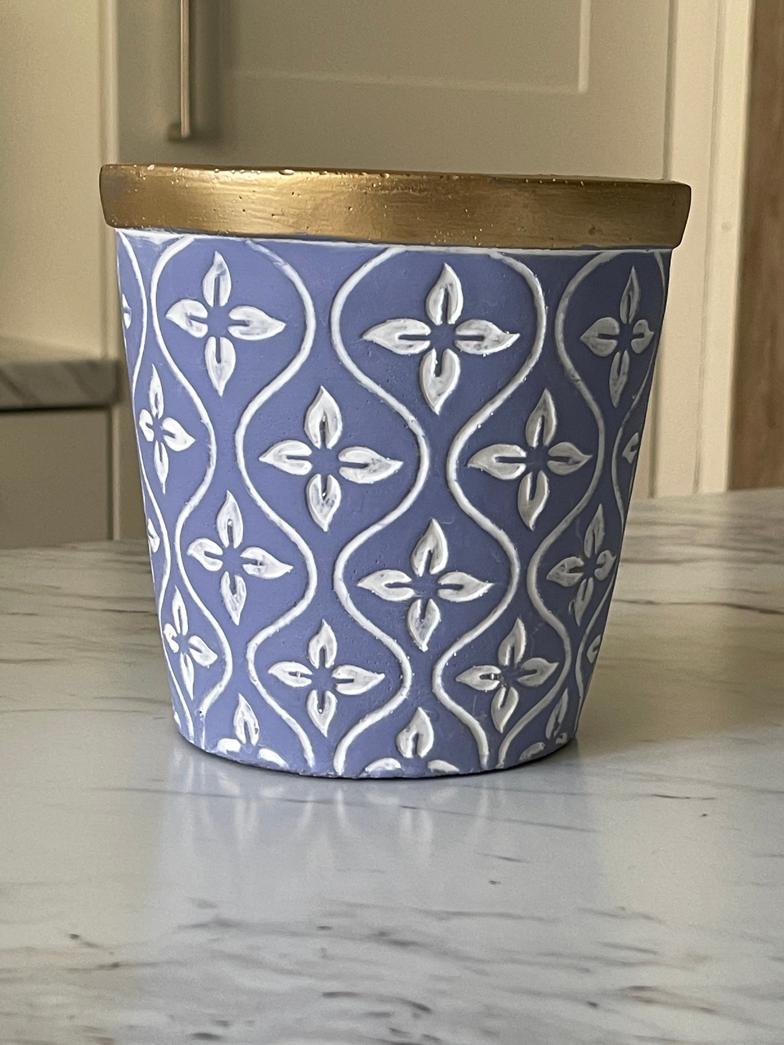 Large 14cm Ceramic Blue Plant Pot with Gold Rim Blue Ceramic Etsy