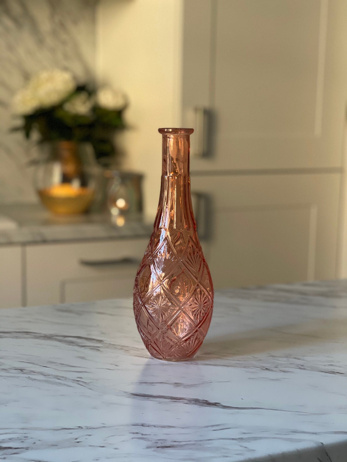 Tall Pink glass vase 30cm Vintage style vase Bulb shape Etsy