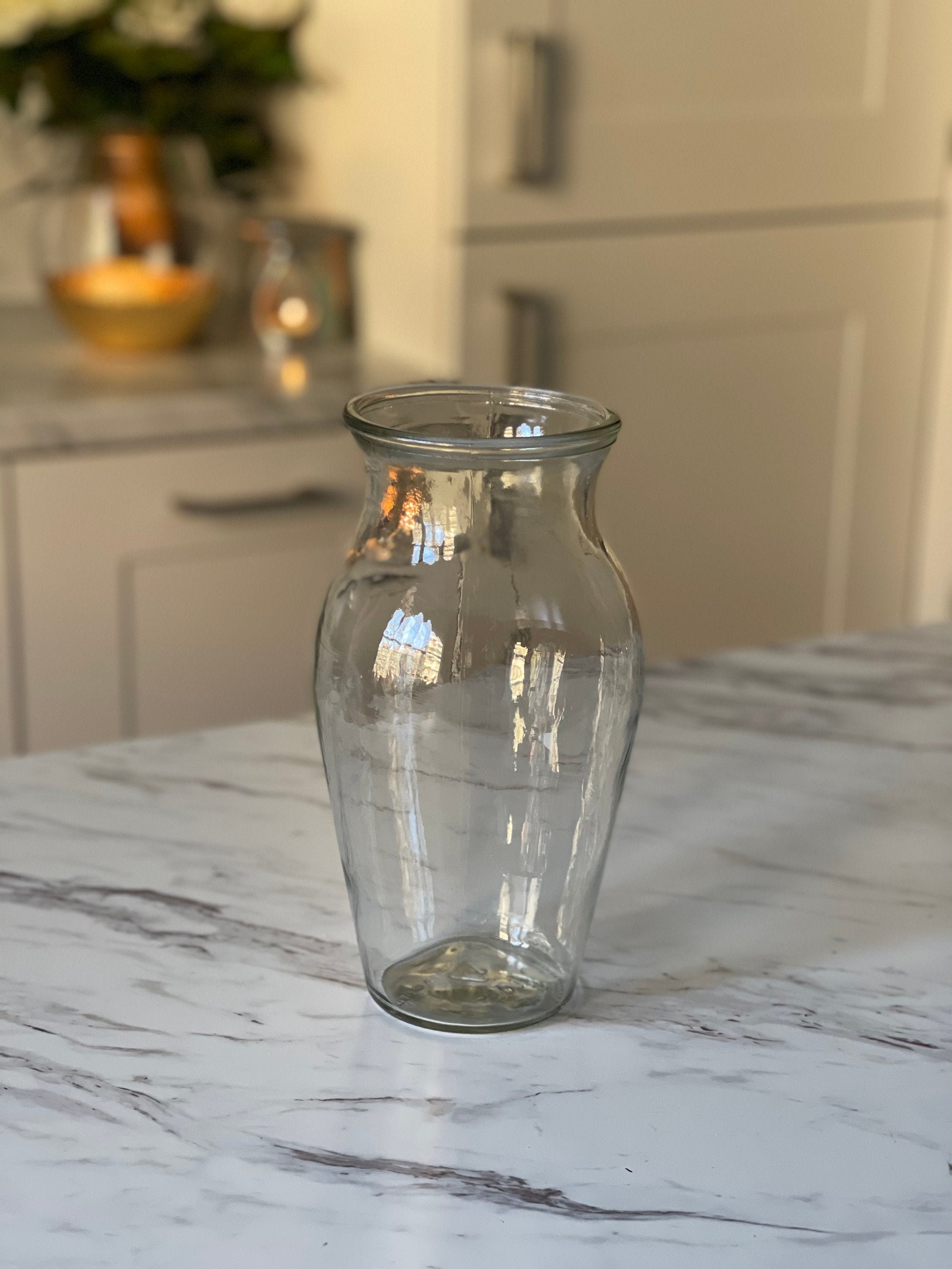 Large clear glass bottle vase, 25cm, Vintage glass vase, Glass bottle…