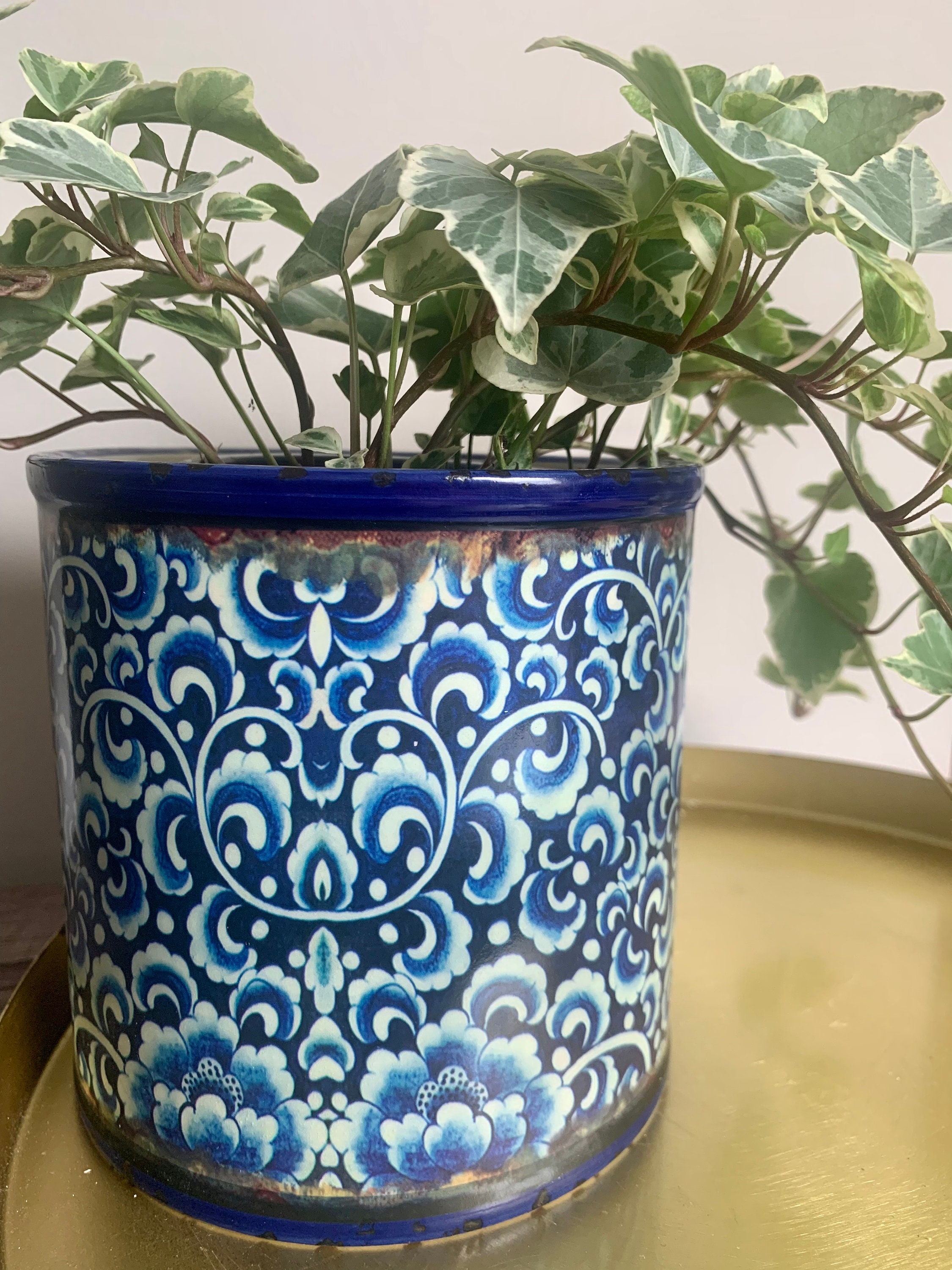 Large Blue Ceramic Planter 13cm Floral Plant Pot Blue & Etsy Large Blue Ceramic Planter 13cm Floral Plant Pot Blue & Etsy