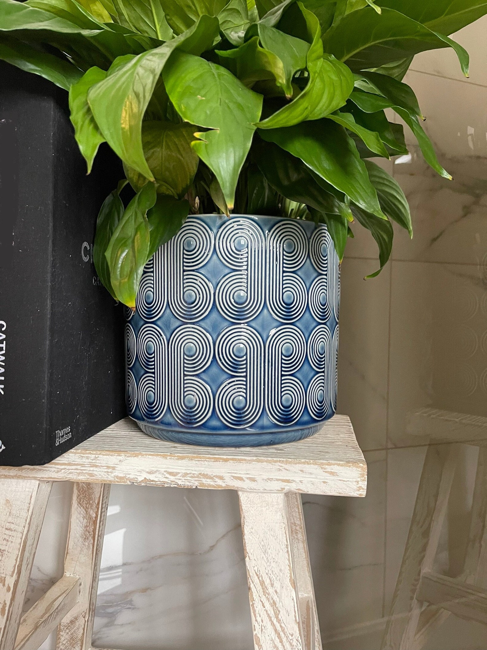 Navy Ceramic Plant Pots Blue & White Indoor Plant Pots Retro Etsy UK
