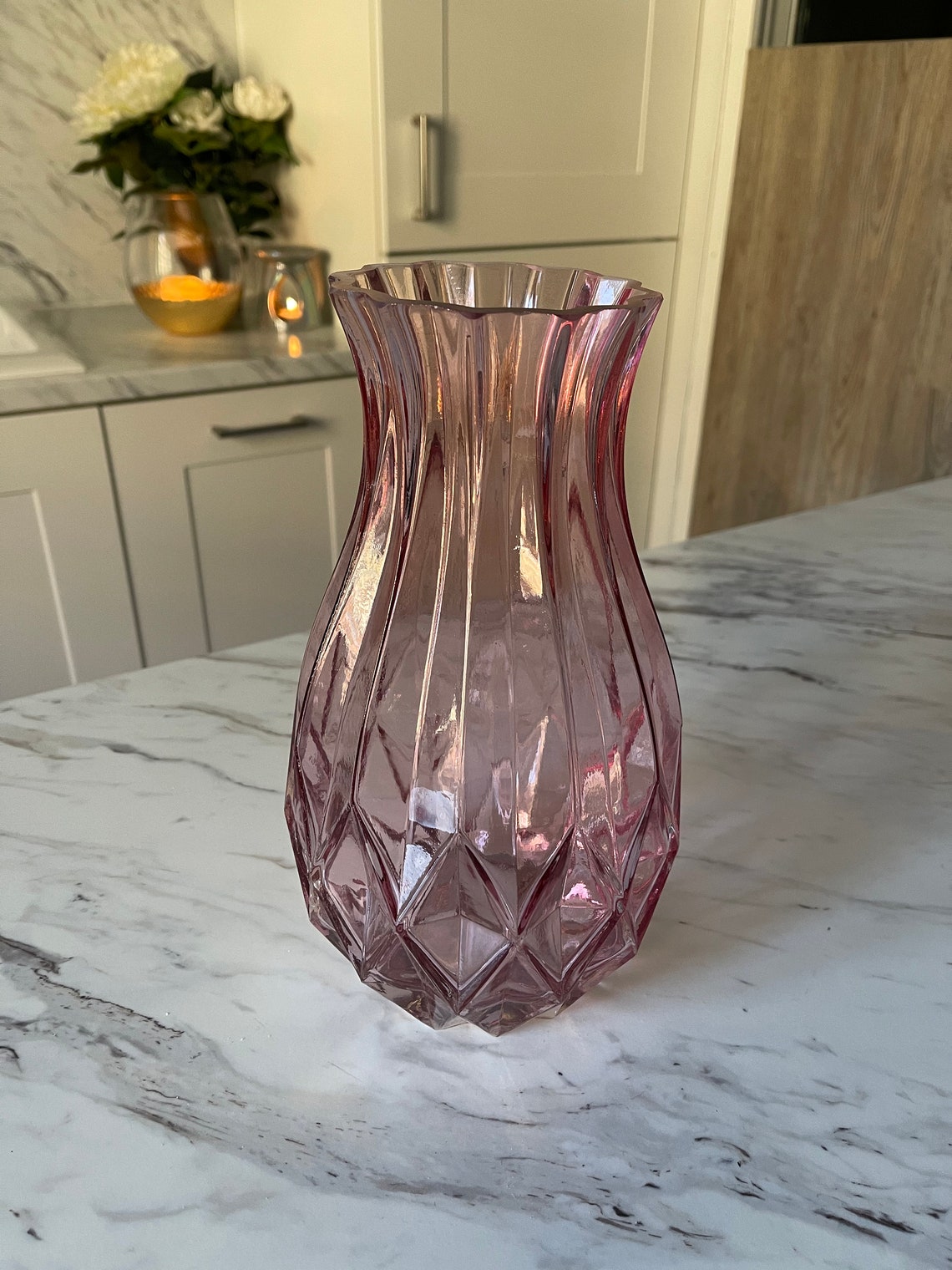 Large Pink glass vase 27cm Vintage style vase Bulb shape Etsy
