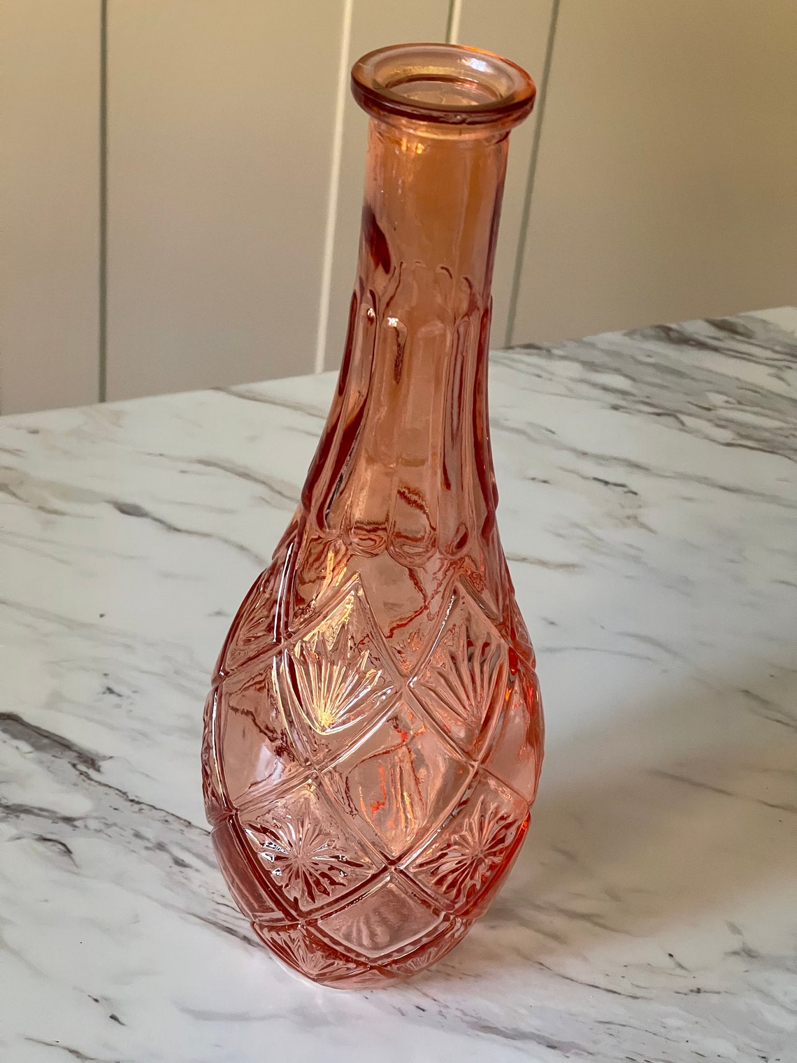 Tall Pink glass vase 30cm Vintage style vase Bulb shape Etsy
