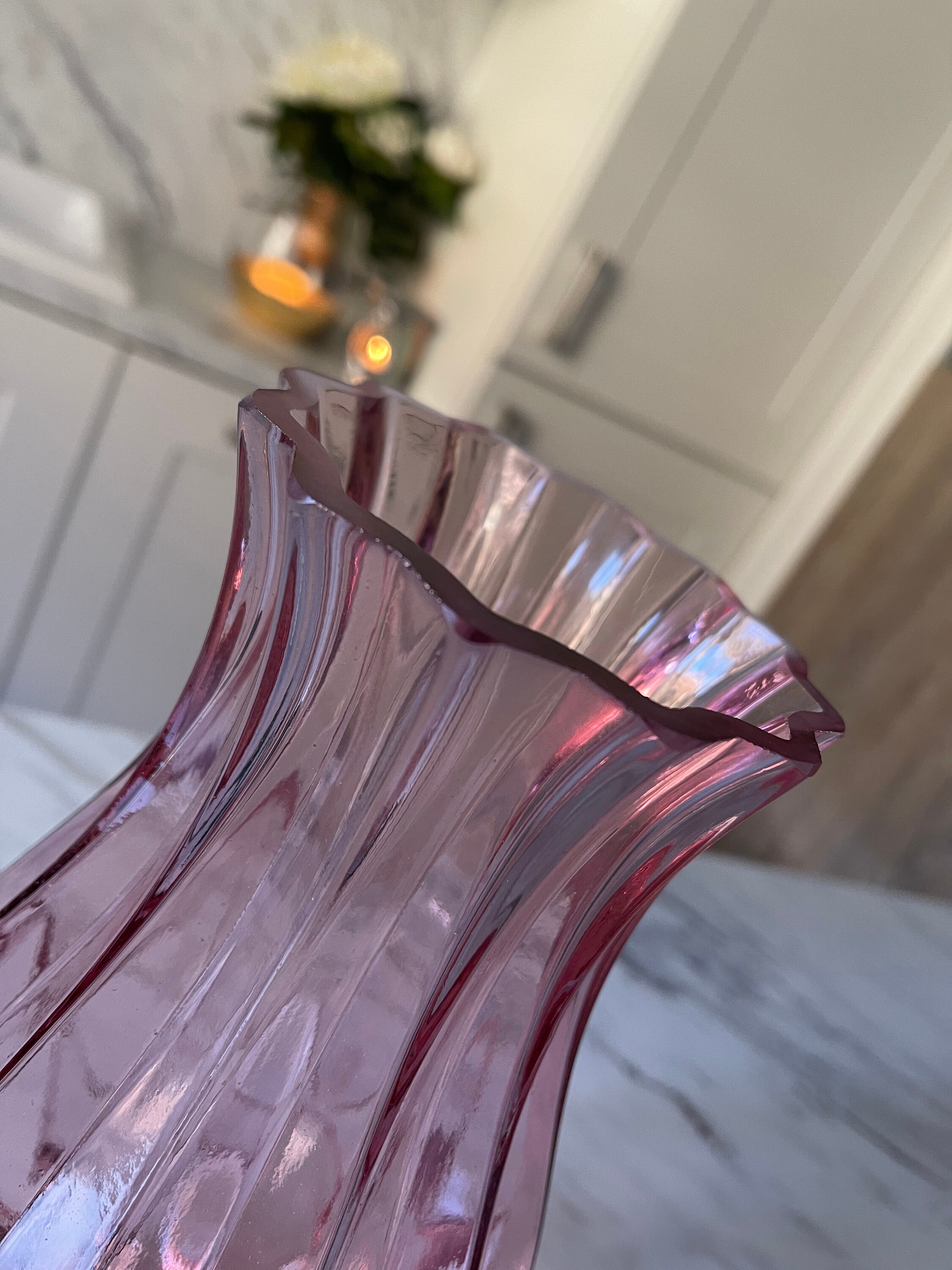 Large Pink glass vase 27cm Vintage style vase Bulb shape Etsy