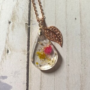 Teardrop Necklace Frameless Gift for her, Jewelry Necklace Handmade Pressed Flowers Birthday Anniversary Personalized Gifts for her women