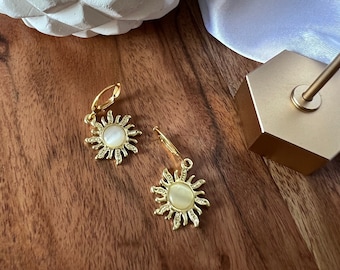 Gold Sun Drop Earrings, Handmade, Gift for her, Dainty Jewelry, Trendy, Personalized Birthday Annivesary Gift Ideas Clasp Dangle