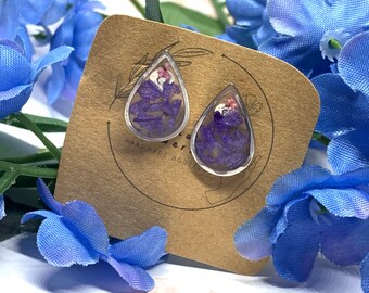 Jewelry Angel Tear Stud Earrings - Handmade Pressed Flowers Jewelry Birthday, Anniversary, Birthday Gift May for her women, Gift for her