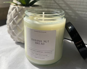 Handmade hand poured Banana Nut Bread All Natural Soy Wax Candle Gift for her Birthday Bridesmaid Wedding Christmas Anniversary Home Decor