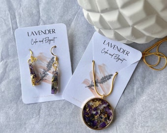 Handmade Jewelry Set Real Pressed Dried Flowers Rose Jasmine Lilac Lavender Petals Calla Lily Peony Gift for Her Birthday Mother&#39;s Day