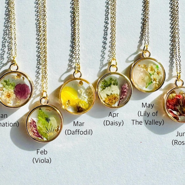 Handmade Birth Month Real Flower Necklace | Personalized | Wedding | Hand Pressed | Bridesmaid | Gift for her | Birthday | Botanical Petal
