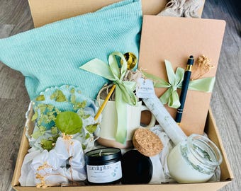Handmade Self Care Gift Box For Her, Aromatherapy Basket, Soy Candle, Bath Salts, Care Package
