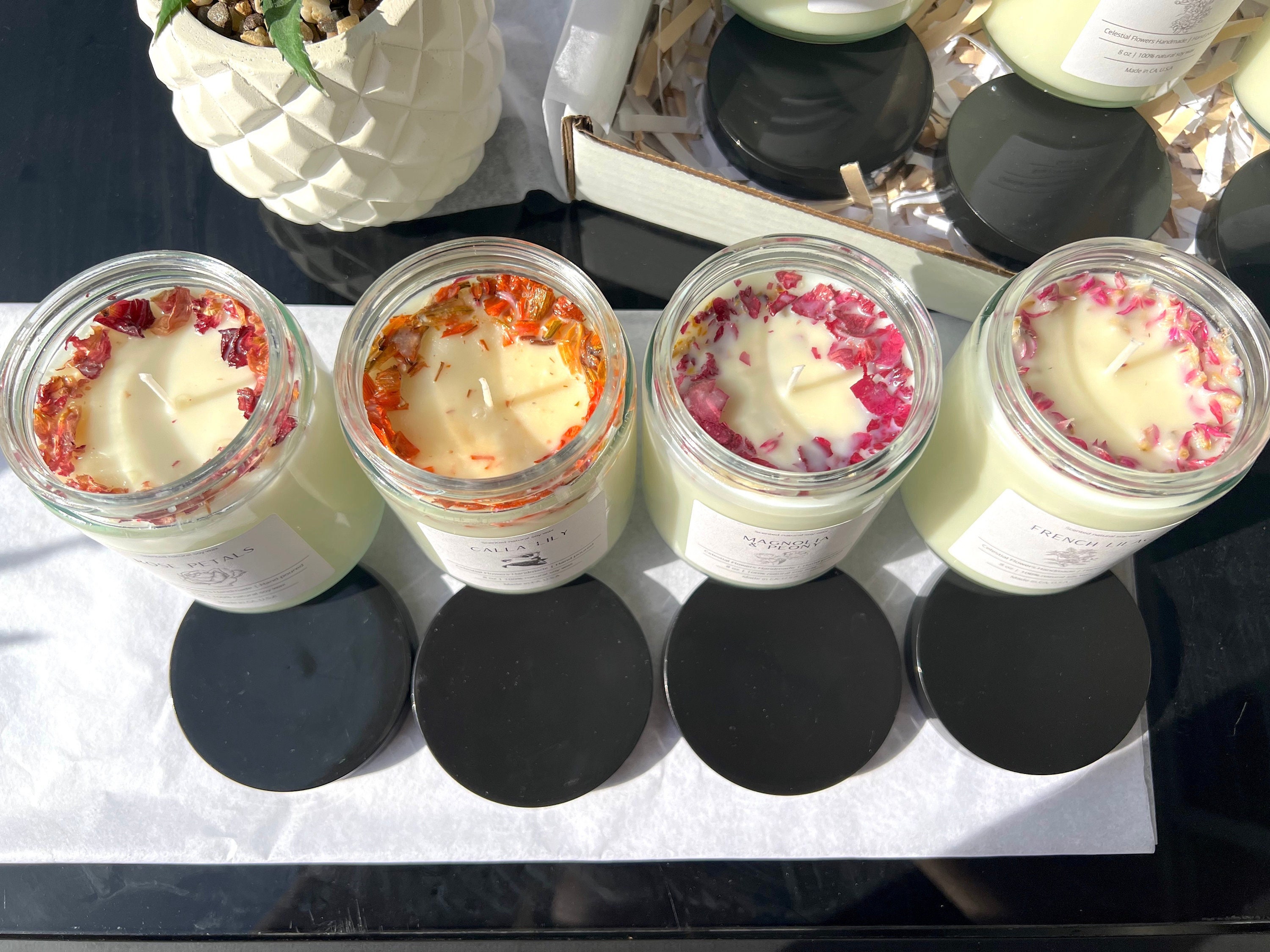 Handmade hand poured all natural soy wax candle made with real dried birth flowers and leaves Gift for her Birthday Bridesmaid Wedding Woman