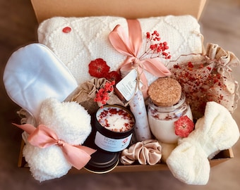 Handmade Self Care Gift Box For Her, Aromatherapy Basket, Soy Candle, Bath Salts, Care Package