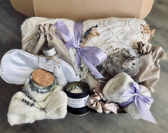 Handmade Self Care Gift Box For Her, Aromatherapy Basket, Soy Candle, Bath Salts, Care Package