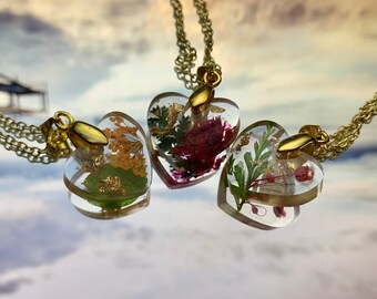 Heart Frameless Jewelry Set, Necklace Pendant Handmade Pressed Flowers Women Day Gifts for her women personalized gift, Gift for her