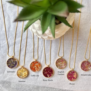Handmade Necklace Real Pressed Dried Flowers Rose Jasmine Lilac Lavender Petals Garden Calla Lily Peony Gift for Her Birthday Mother&#39;s Day