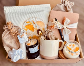 Handmade Self Care Gift Box For Her, Aromatherapy Basket, Soy Candle, Bath Salts, Care Package