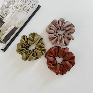Silk Satin Scrunchies: Soft Hair Ties, Bridesmaid Proposal Gift (Set of 3)