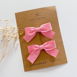 Dusty Pink Pigtail Bows, Cotton Fabric Hand Tied Bows, Toddler Girl Hair Clips, Pinwheel Bows for Girls, Hair Accessories