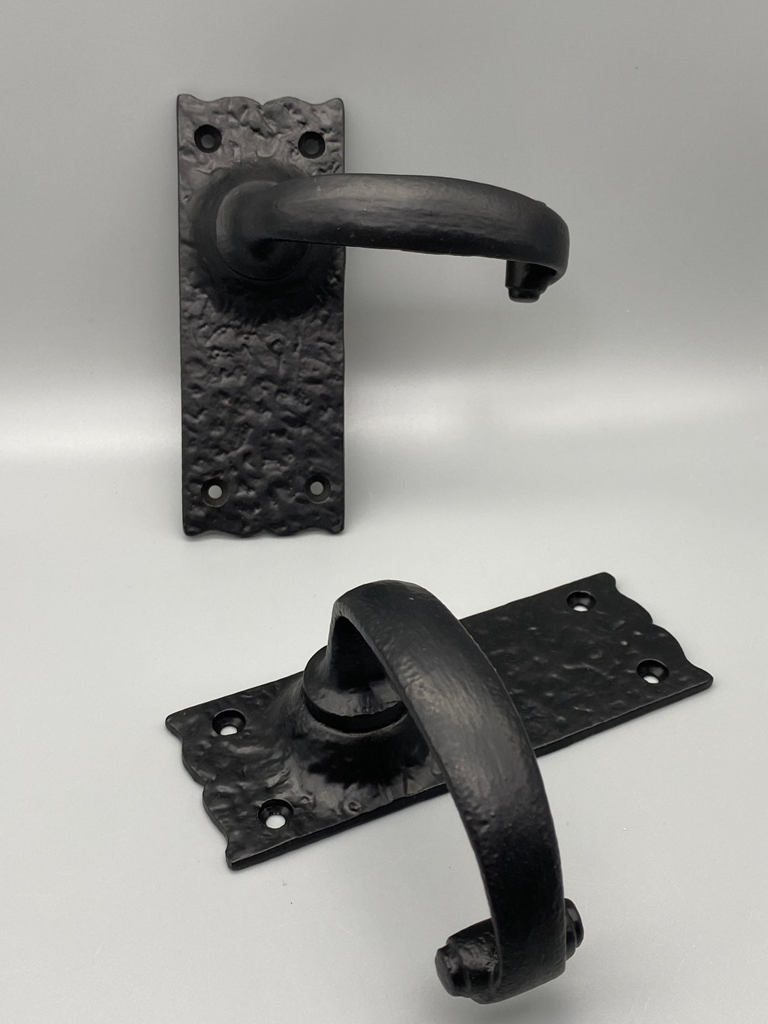 Pair of Gothic Black Cast Iron Straight Door Antique Handles 125mm Pair ...