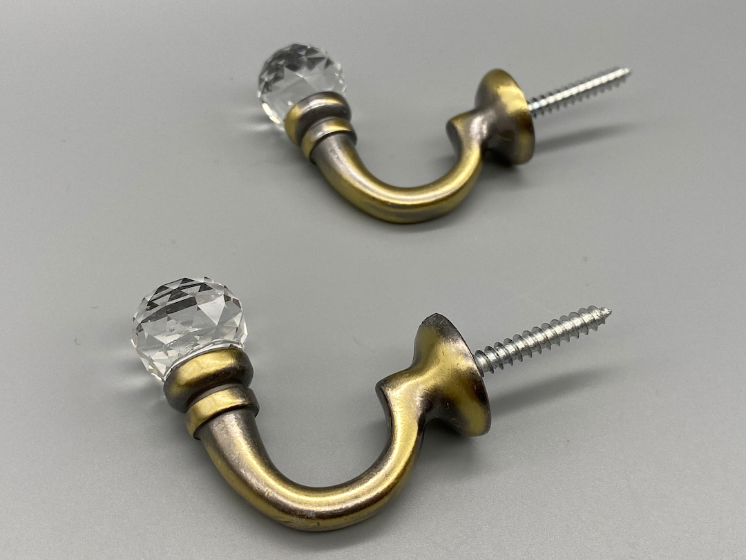 2x Luxury Curtain Tie Back Hooks Crystal Ball End Metal Tie Back Hook