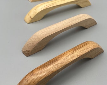 4x Natural Wood D-Shaped Handles - Pine And Oak Wood (Lacquered and Unlacquered Finish) - 100mm (4'' inch) - Pre Drilled -