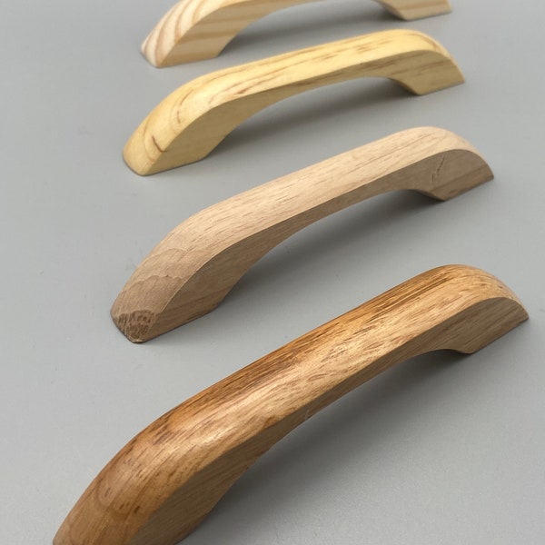 2x Natural Wood D-Shaped Handles - Pine And Oak Wood (Lacquered and Unlacquered Finish) - 100mm (4'' inch) - Pre Drilled Pair -