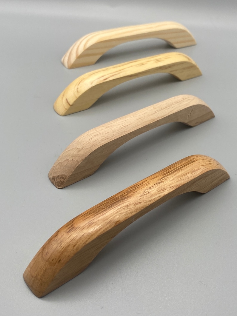 4x Natural Wood D-Shaped Handles Pine And Oak Wood Lacquered and Unlacquered Finish 100mm 4'' inch Pre Drilled image 1