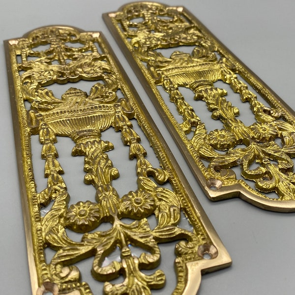 1x Antique Brass Door Push - Door Finger Plate Louis XVI Style - 225mm - Gold Colour - Pack of 1