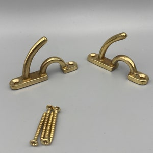 2x Curtain Tie Back Hooks - Gold Finish - Contemporary Design Tie Back Hooks & Loop - With Screws