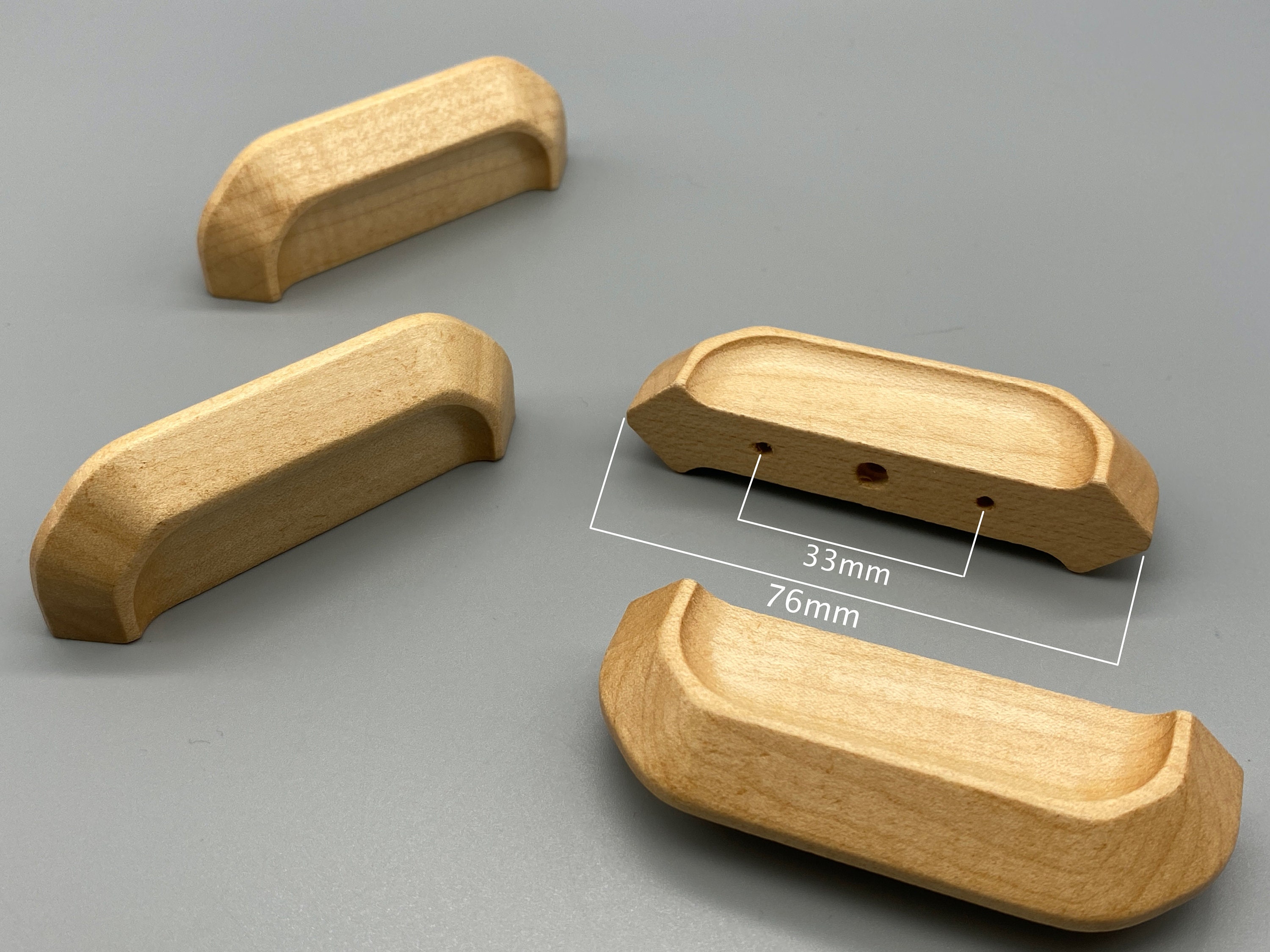 2x Natural Oak Wood D-Shaped Handles - Lacquered - 100mm (4'' inch) - Pre  Drilled