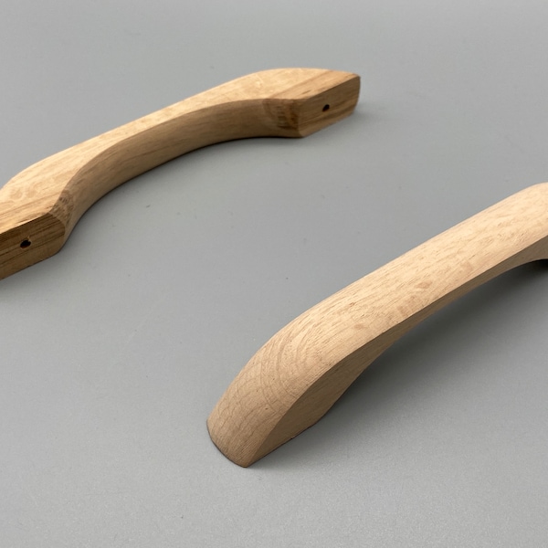 2x Natural Oak Wood D-Shaped Handles - Unlacquered -  100mm (4'' inch) - Pre Drilled