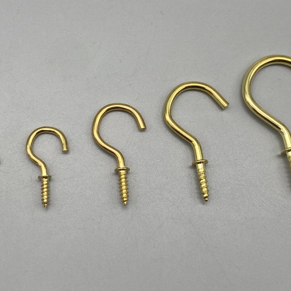 Brass Plated CUP HOOKS - Kitchen Metal Screw Hooks For Mugs & Cups - Soft Plastic Black Coating - Size: 13/19/25/32/38/50mm