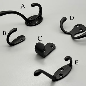 2x Contemporary Black Metal Hooks - Tie Back Hooks  - Wall Hooks - Robes Hooks