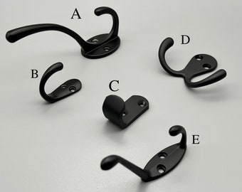 2x Contemporary Black Metal Hooks - Tie Back Hooks  - Wall Hooks - Robes Hooks