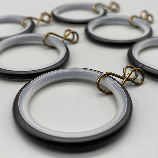 Silent Metal Pole Curtain Rings - Black - Fits Poles Upto 30mm - Pack of 10