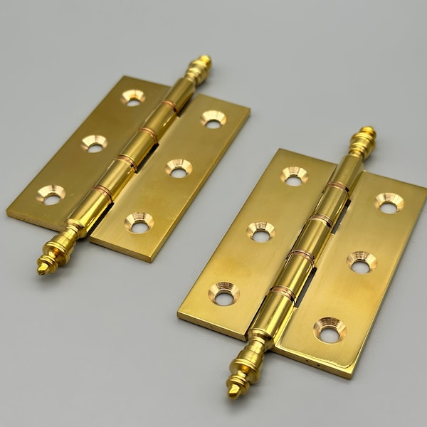 Pair of Premium Solid Brass Door Hinge With Finials - Durable and Functional - Size: 76mm & 102mm