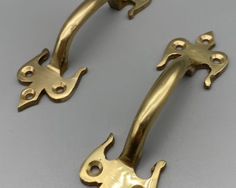2x Solid Brass Bow Handles, Front Fix, 175MM (6.9" inch) - Metal Door Handles - Pack of 2
