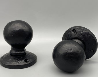 Set of Old English Matt Black Mushroom Mortice Door Knob - Antique Forged Style Door Knobs - Black