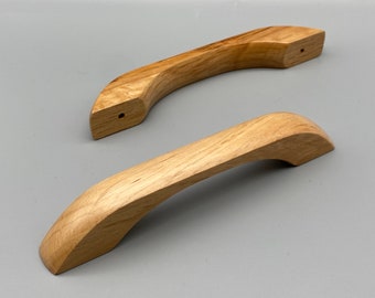 2x Natural Oak Wood D-Shaped Handles - Lacquered - 100mm (4'' inch) - Pre  Drilled