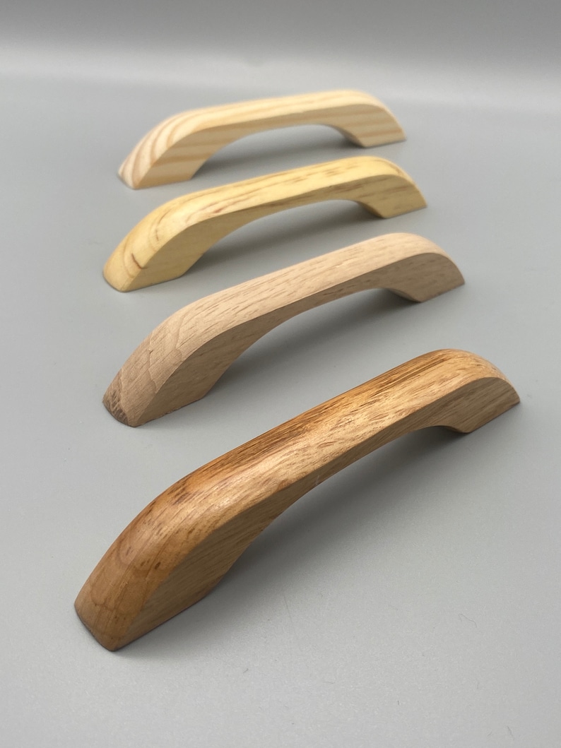 4x Natural Wood D-Shaped Handles Pine And Oak Wood Lacquered and Unlacquered Finish 100mm 4'' inch Pre Drilled image 6