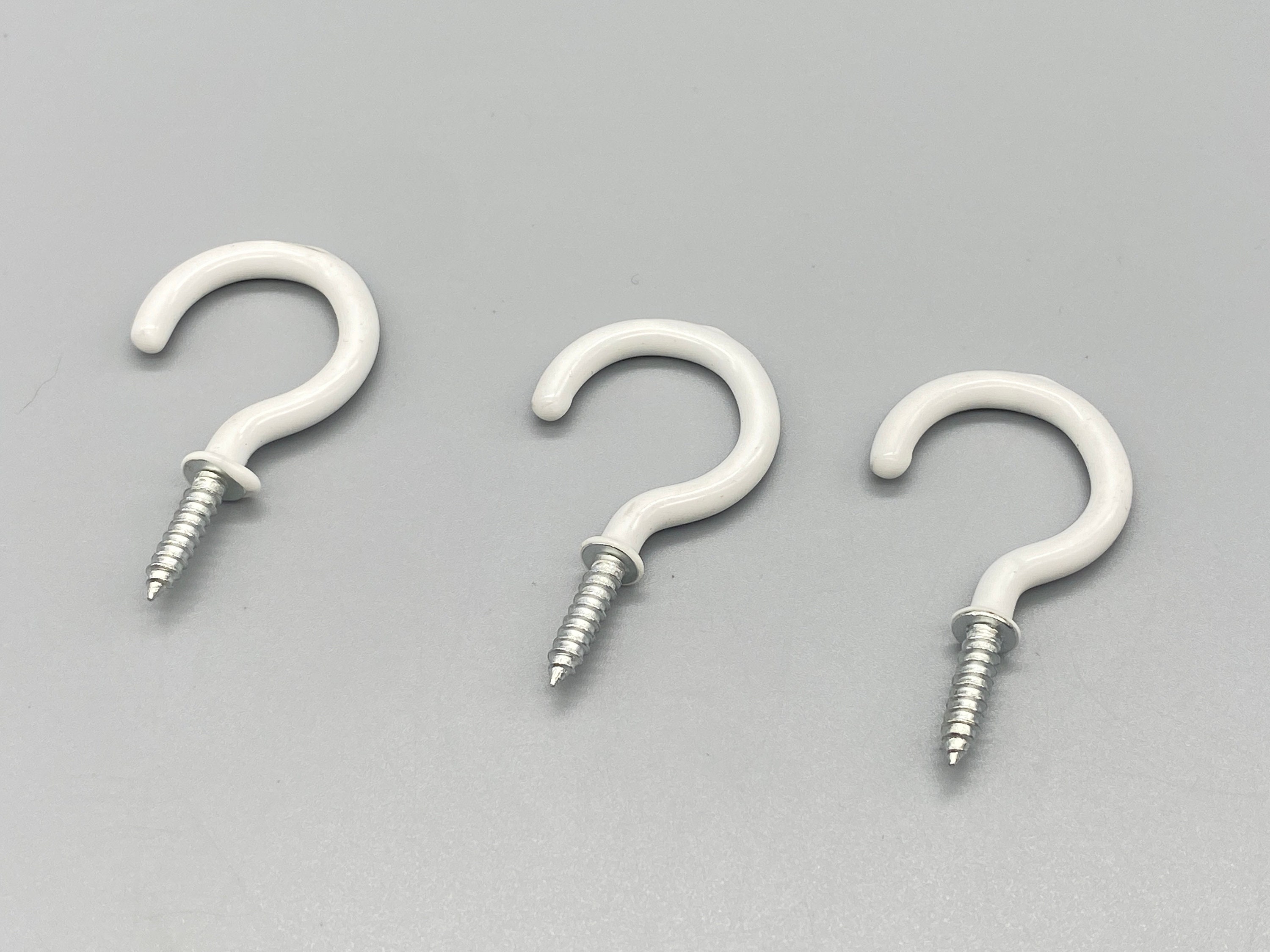 50mm WHITE CUP HOOKS Kitchen Metal Screw Hooks for Mugs & Cups Soft Plastic  White Coating 