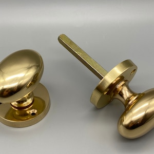 Pair of Solid Brass Oval Mortice - Artisan Brass Door Knob 65mm with Screws - Pack of 2