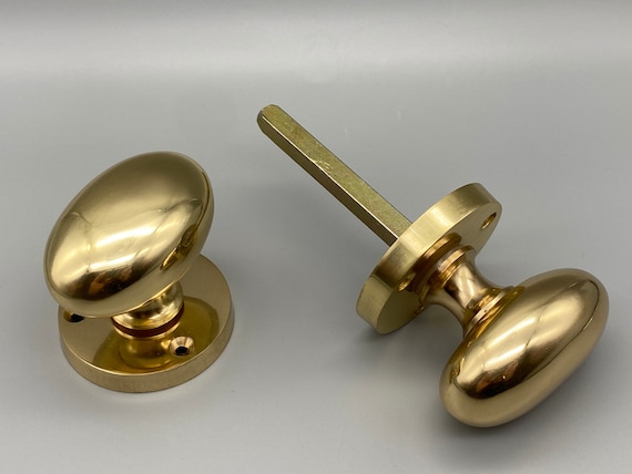 Pair of Solid Brass Oval Mortice Artisan Brass Door Knob 65mm With